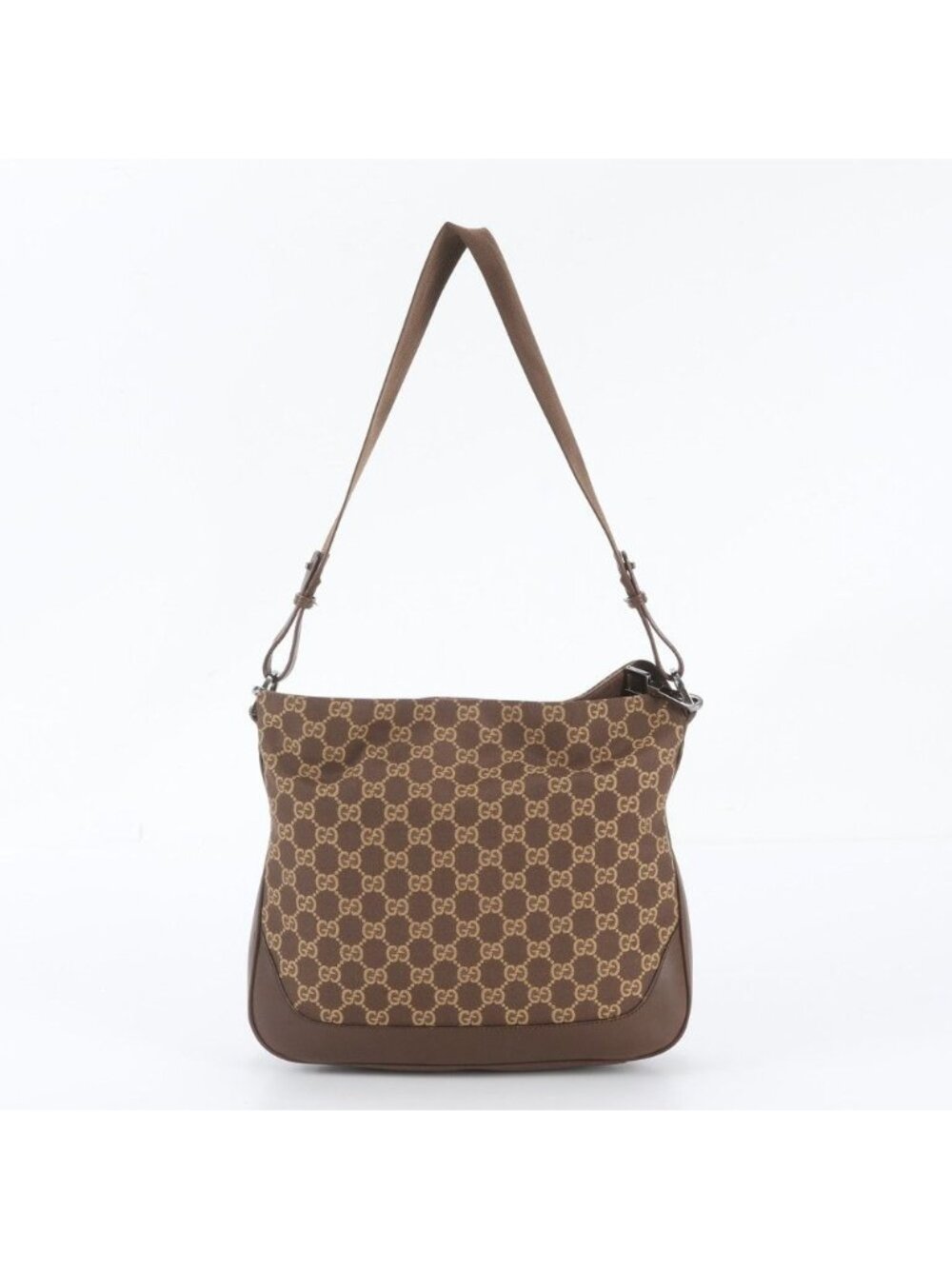 Gucci GG Canvas Leather Shoulder Bag Hand Brown